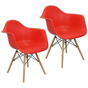 Kit 2 Cadeiras Charles Eames Eiffel Design Wood com Braços - Vermelho