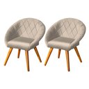 Ver imagem 1 de Kit 2 Poltronas Estofada Decorativa Canastra em Veludo Base Madeira Maciça - Bege