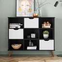Ver imagem 2 de Nicho Organizador Multifuncional 6 Nichos 3 Gavetas Pés Retrô Cube Q01 Preto/Branco - Mpozenato