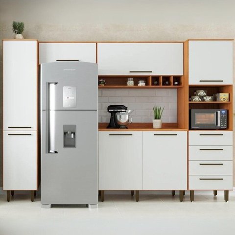 Cozinha Compacta 5 Peças 7 Portas 4 Gavetas Evolution Plus Branco/Freijó/Off-White