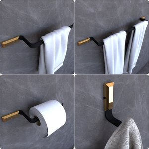 Kit Acessórios Para Banheiro Preto e Gold Empire 4 peças