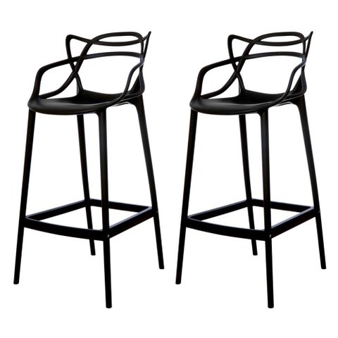 Kit 2 Banquetas Allegra Preta Polipropileno Cozinha Bistrô Bancada