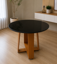 Ver imagem 1 de Mesa de Jantar 4 Lugares Redonda Tampo de Vidro e MDF