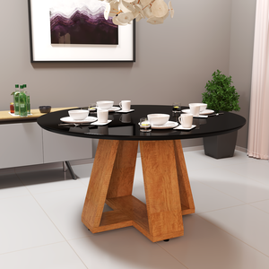 Mesa de Jantar 4 Lugares Redonda Tampo de Vidro e Mdf:preto