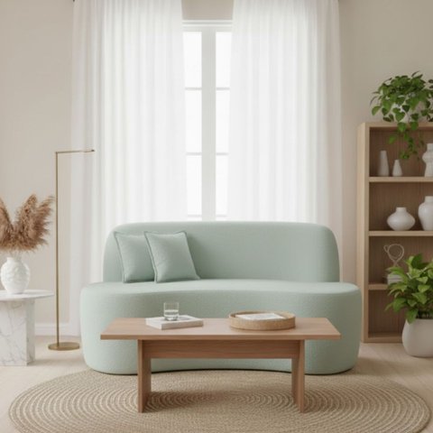 Sofá Minimalista Orgânico 2 Lugares Sala Bouclé:bouclé Verde