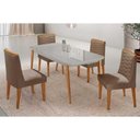 Ver imagem 1 de Conjunto: Mesa de Cozinha Havana Curvo 120cm + 4 Cadeiras Maldivas Naturale/off White - Suede