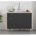 Ver imagem 1 de Balcão Gabinete para Pia 105m sem Tampo 3 Portas 1 Gaveta - Freijó Uv/grafite Acetinado Poliman