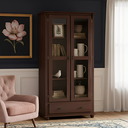 Ver imagem 1 de Cristaleira Rústica de Madeira com 2 Portas, 3 Prateleiras, 1 Gaveta e Pés Torneados - Pinhão