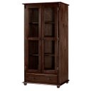 Ver imagem 2 de Cristaleira Rústica de Madeira com 2 Portas, 3 Prateleiras, 1 Gaveta e Pés Torneados - Pinhão