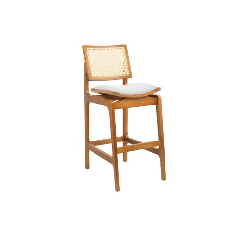 Banqueta Megan Estofada com Encosto Palhinha Estilo Moderno:Veludo Cinza Claro