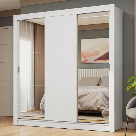 Guarda-roupa Casal 3 Portas de Correr com Espelhos Branco Nobre Madesa Branco