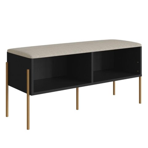 Sapateira Banco Estofado Oslo Artesano 93 Cm (largura) em Mdp Nero Tecido Fendi C/ Pés Metal