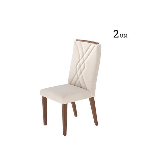 Conjunto de 2 Cadeiras de Madeira Maciça Estofada Megan - Natural C/ Linho Off White