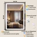 Ver imagem 7 de Espelho Led Banheiro Touch 3 Cores de Luz com Desembaçador Display Digital 80x60 Cm Bivolt:110/220v
