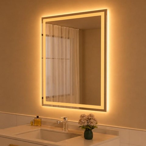 Espelho LED Banheiro Touch 3 Cores de Luz com Desembaçador Display Digital 80x60 cm Bivolt:110/220V