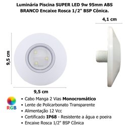 Luminária Piscina Super Led 9w 95mm Branco Abs - 4