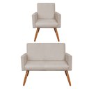 Ver imagem 1 de Kit Poltrona e Namoradeira Nina Suede Pés Palito Castanho - Pallazio - Bege