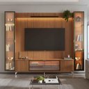 Ver imagem 1 de Estante para TV Home Theater 85" MDF 291cm 3 Portas 2 Cristaleiras Vidro Reflecta LED Canella