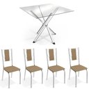 Ver imagem 1 de Conjunto Mesa de Jantar Kappesberg Crome Tampo de Vidro 4 Cadeiras Cromado Capuccino