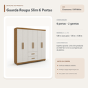 Ver imagem 5 de Guarda Roupa Casal Slim 6 Portas 2 Gavetas Cinamomo Off White Formimóveis