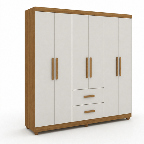 Guarda Roupa Casal Slim 6 Portas 2 Gavetas Cinamomo Off White Formimóveis