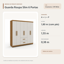 Ver imagem 4 de Guarda Roupa Casal Slim 6 Portas 2 Gavetas Cinamomo Off White Formimóveis