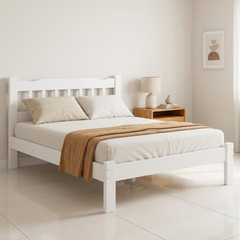 Cama de Casal Queen com Colchão Madeira Maciça Repleta