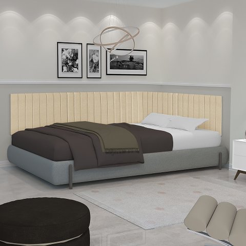 Conjunto de Cabeceira Viuva Solteirão Palito Estofado Suspensa com Proteção Lateral - 128 Cm - Areia