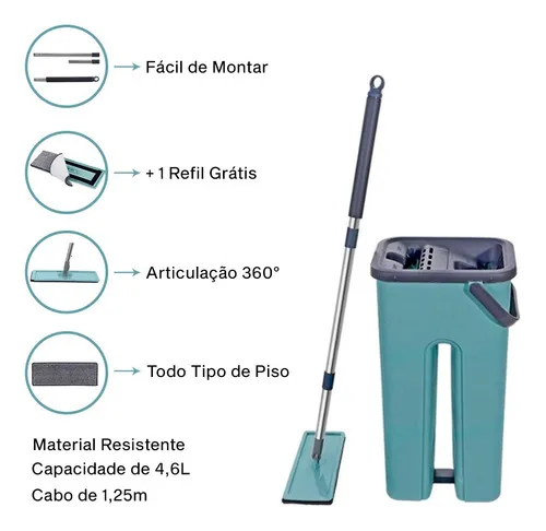 Vassoura para Porcelanato Piso Laminado com Balde e 1 Refil ...