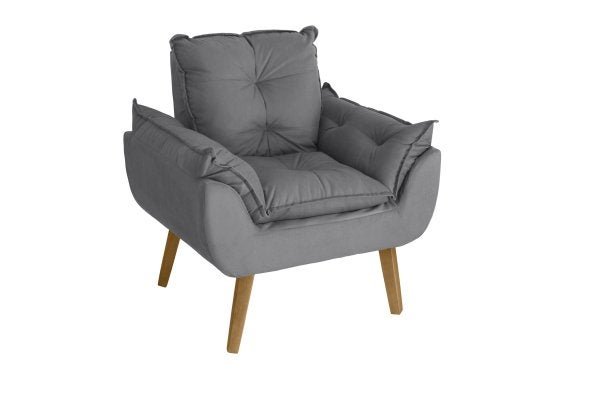 Poltrona Decorativa Opala Suede Cinza Smf Decor