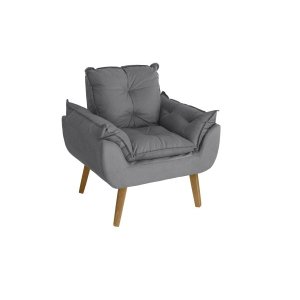 Poltrona Decorativa Opala Suede Cinza Smf Decor