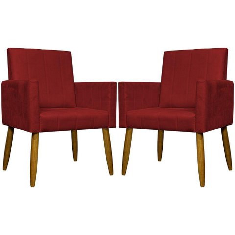 Kit 2 Poltronas Decorativas Mari Suede Pé Palito - Vermelho Suede