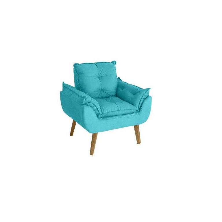 Poltrona Decorativa Opala Suede Azul Turquesa Smf Decor