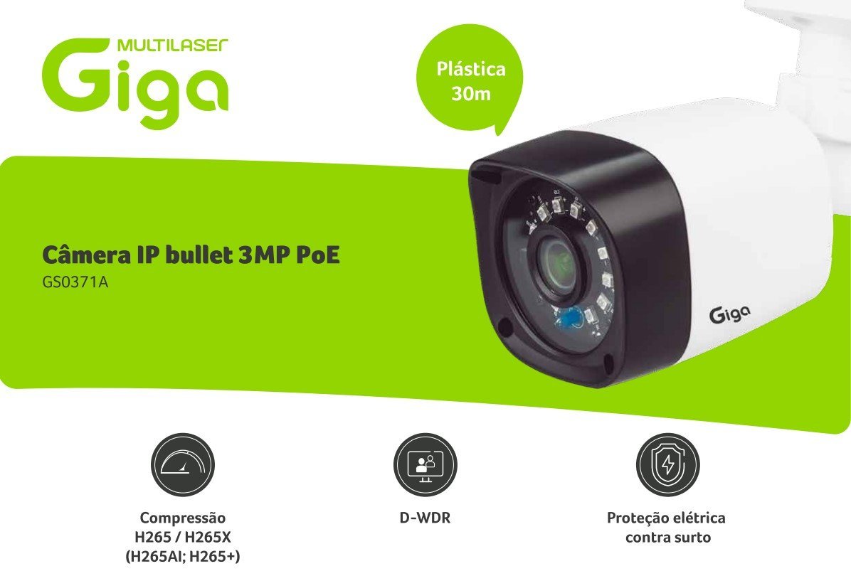 Câmera Ip Bullet Plástica Poe 3mp 2,8mm Ir 30m Gs0371a Dwdr Giga Multilaser - 5