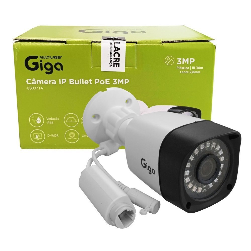 Câmera Ip Bullet Plástica Poe 3mp 2,8mm Ir 30m Gs0371a Dwdr Giga Multilaser - 1