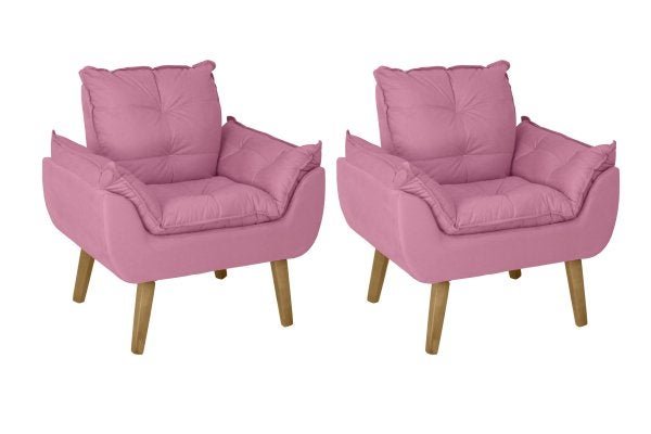 Kit 2 Poltronas Decorativas Opala Suede Rose Smf Decor - 1