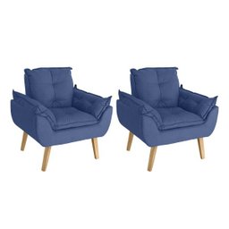 Kit 2 Poltronas Decorativas Opala Suede Azul Marinho Smf Decor - 1
