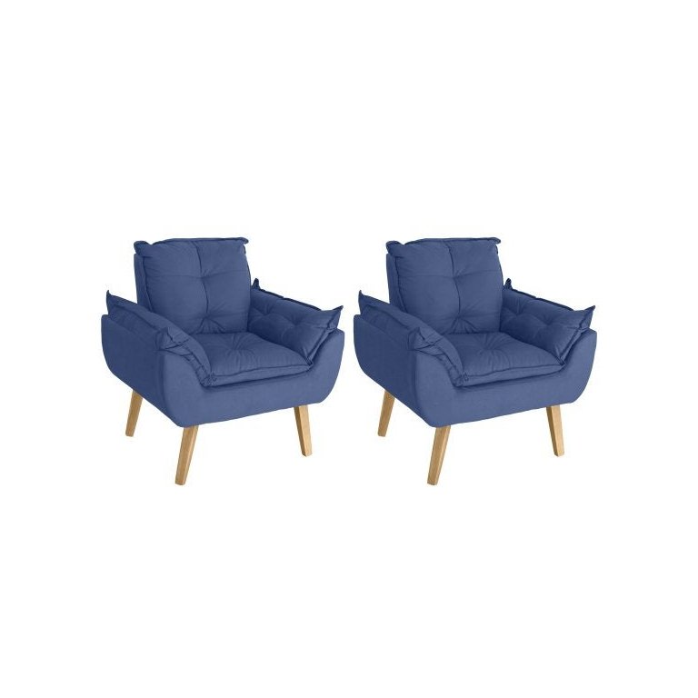 Kit 2 Poltronas Decorativas Opala Suede Azul Marinho Smf Decor