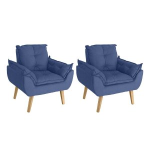 Kit 2 Poltronas Decorativas Opala Suede Azul Marinho Smf Decor
