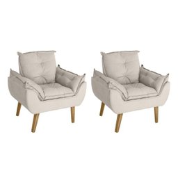 Kit 2 Poltronas Decorativas Opala Suede Bege - 1