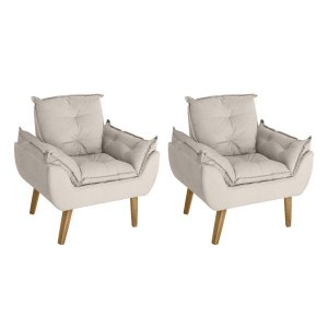 Kit 2 Poltronas Decorativas Opala Suede Bege