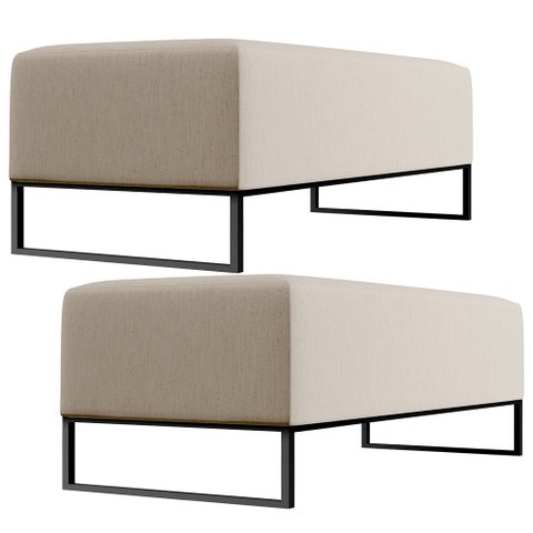 Kit 02 Puffs Decorativo Sala de Estar Bali W01 Base Ferro 120x50 cm Linho Bege - Lyam Decor
