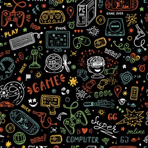 Papel de Parede Temático Gamer Fundo Preto - 3,00x0,50m