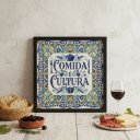 Ver imagem 1 de Quadro Estilo Azulejo Comida É Cultura 33x33cm Mold Preta Vidro