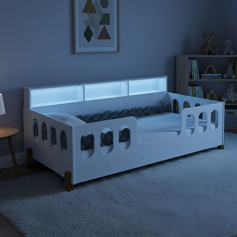 Cama Completa Nina com Colchão Exonval Trança 2,5m para Quarto Infantil com Lousa Mágica - Cinza