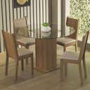 Ver imagem 1 de Conjunto Sala de Jantar Madesa Débora Mesa Tampo de Vidro Redondo 4 Cadeiras - Rustic/bege