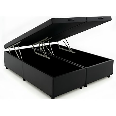 Cama Box Baú King Bipartido 96 Diversas Cores (193x203x42) - Corino Preto