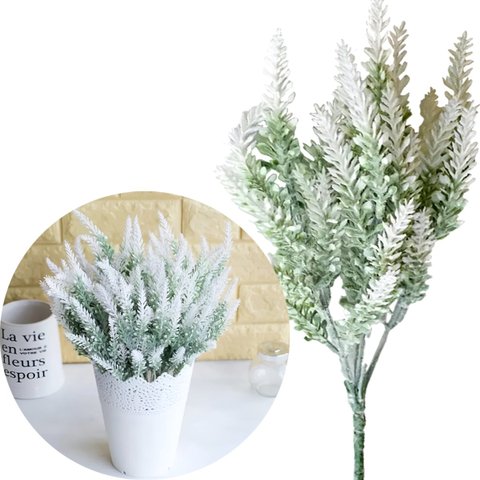 6 Ramos Planta Lavanda Artificial Branca com 35 Folhas 40cm