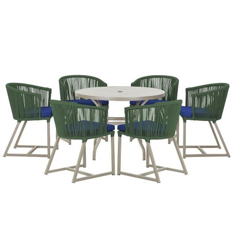 Mesa e 6 Cadeiras de Jantar Noronha Fendi E10 Trama Original Verde