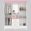 Ver imagem 3 de Guarda Roupa Solteiro 4 Portas com Espelho e 2 Gavetas Loanda - Branco/rosa/branco
